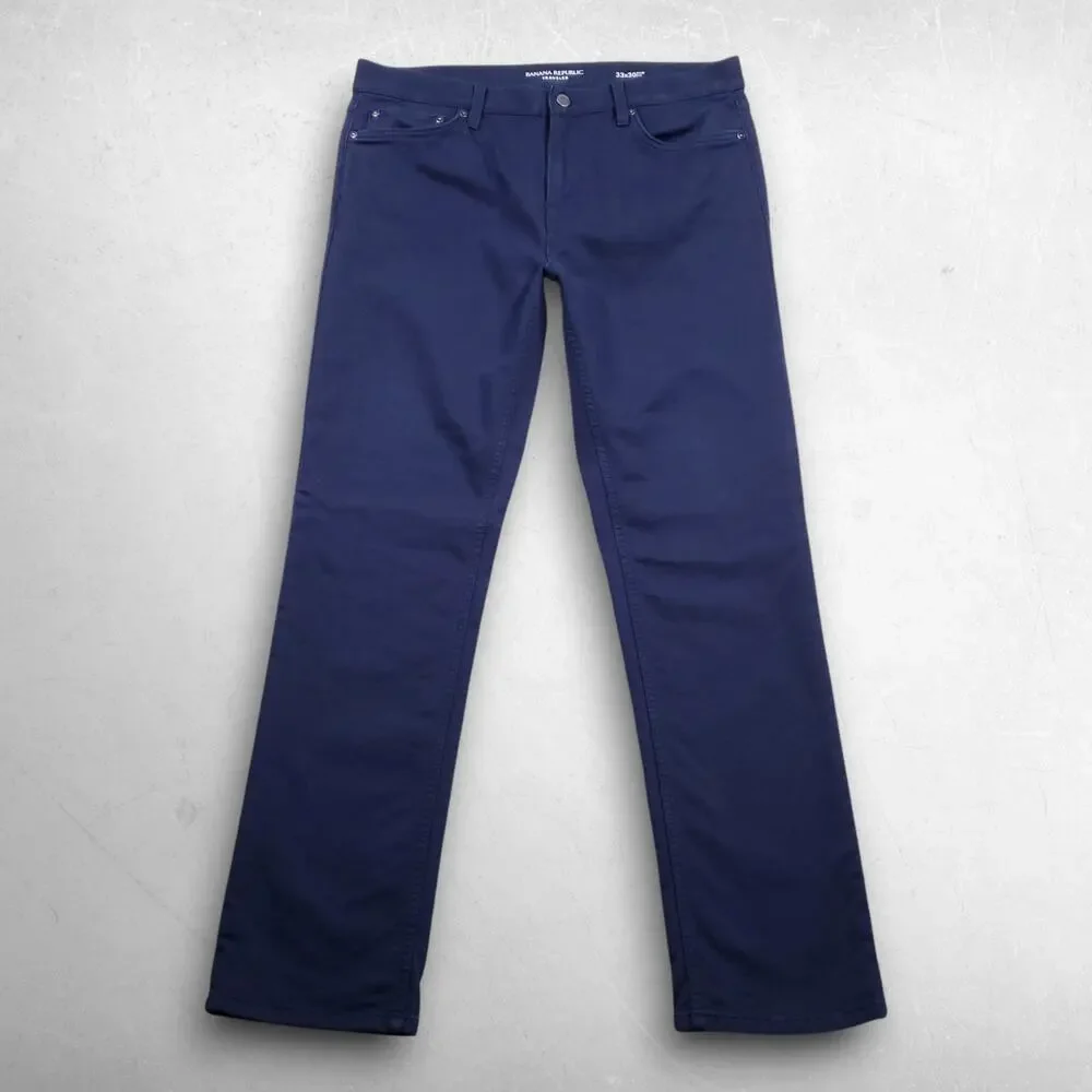 Banana Republic Slim Fit Traveller Pants Men 33x30 Navy Stretch Straight Comfort